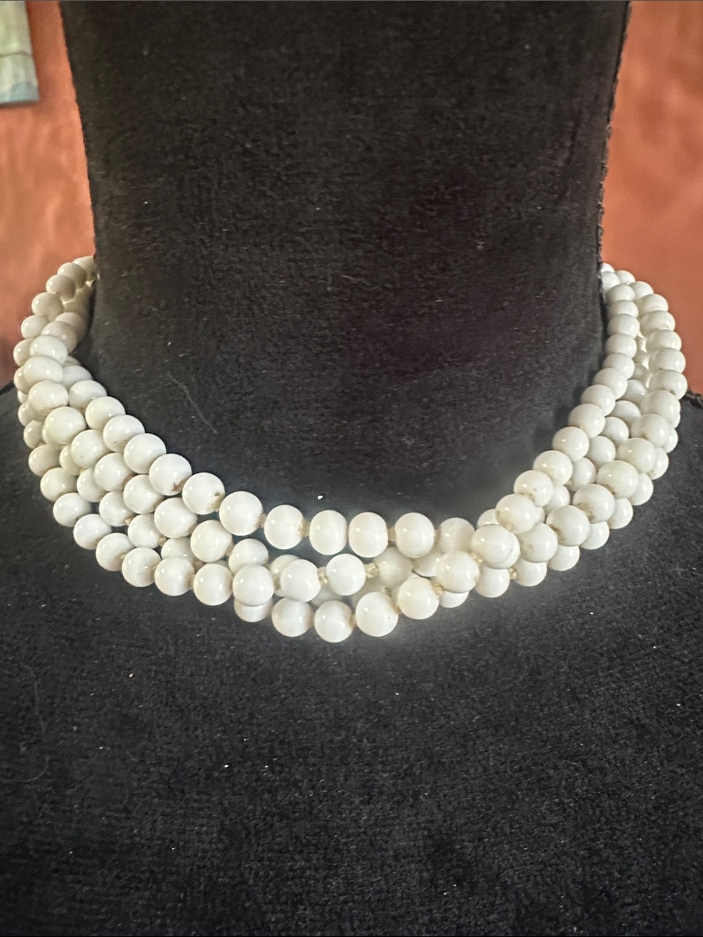 Classic White  Milk glass Beaded Multi-Strand Choker Necklace